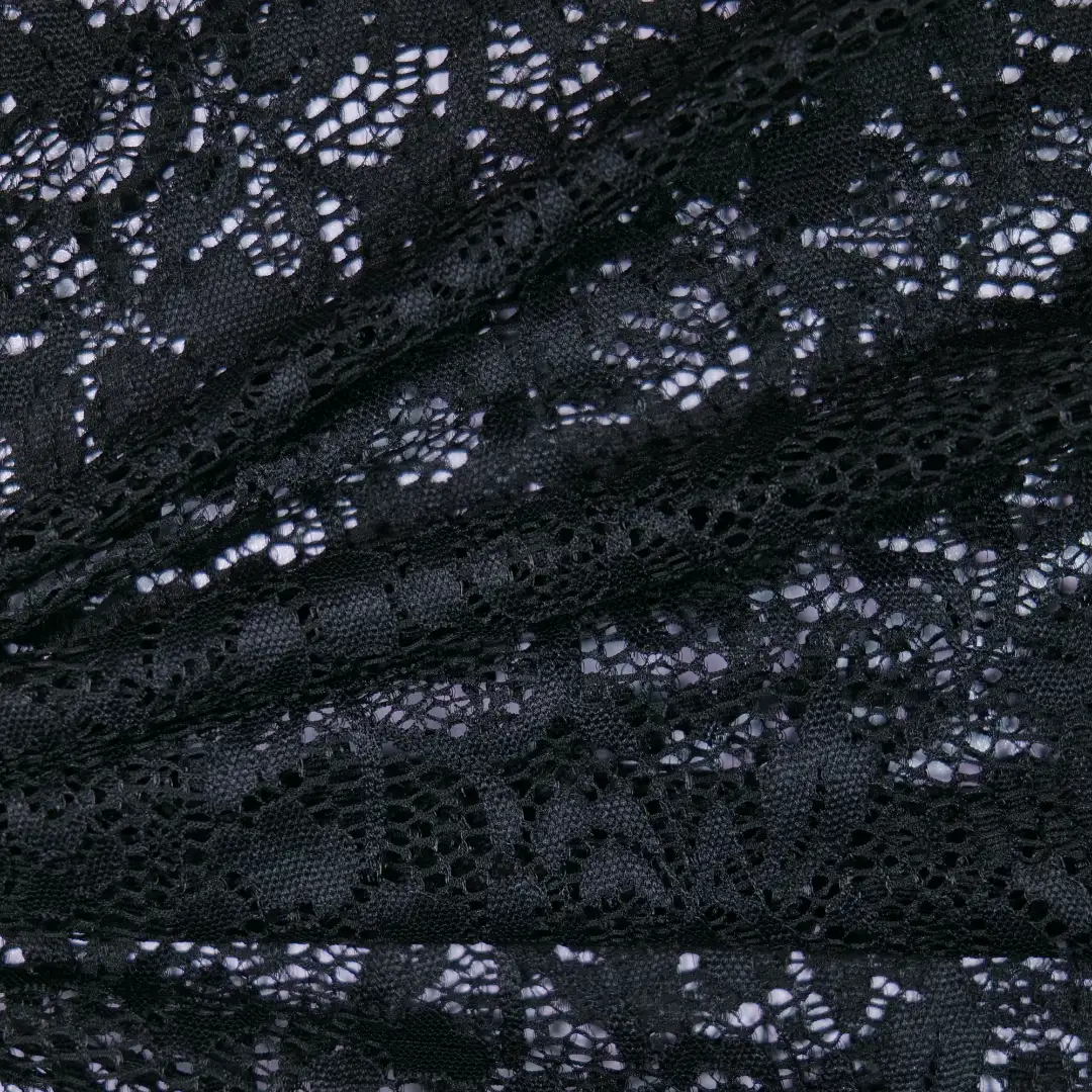 China Fabric for Skirt,Kids Lace Trim Dress,Lace-Up V-Neck Crop Top,Ladies Pleated Lace Shorts Lace Knit Fabric Nylon Spandex black color buy from China wholesaler bulk order at wholesale price free worldwide shipping Alibaba