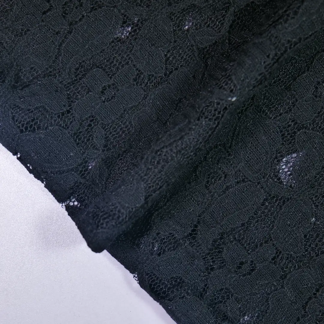 China Fabric for Kids Drop Shoulder Sleeve Pleated Lace Coat,Kids Lace Trim Dress,Lace-Up V-Neck Crop Top,Ladies Pleated Lace Shorts Lace Knit Fabric Cotton Nylon black color buy from China wholesaler bulk order at wholesale price free worldwide shipping Alibaba