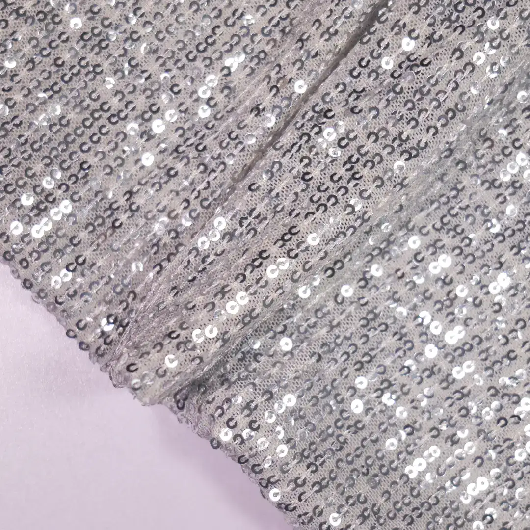 China Fabric for Crop Top,Skirt Mesh Knit Fabric Polyester Spandex Silver color buy from China wholesaler bulk order at wholesale price free worldwide shipping Alibaba