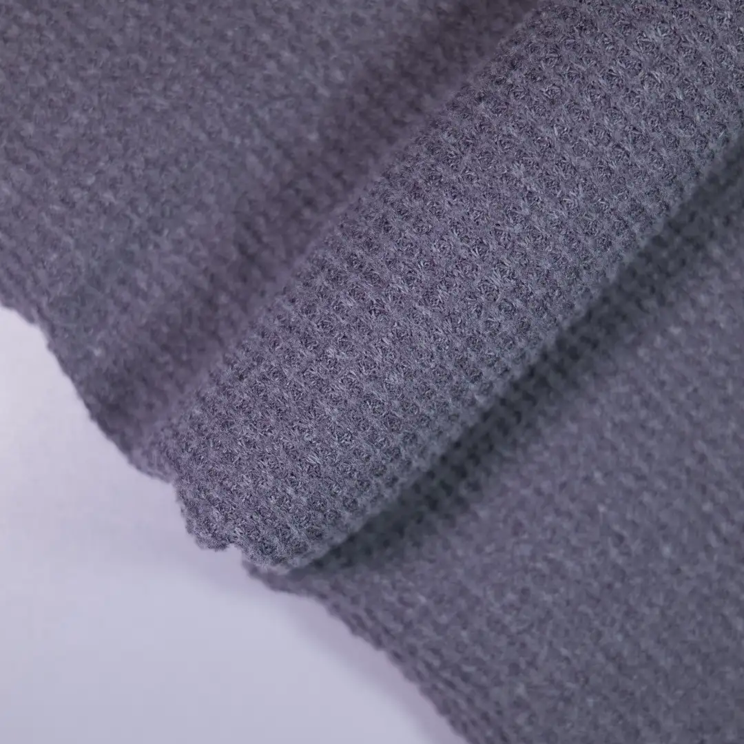 China Fabric for Waist coat,Long Sleeve Base Layer Top,Ruched Cuffs Big Collar Top,Womens Crop Top and Midi Skirt Set Waffle Knit Fabric Polyester Spandex grey purple color buy from China wholesaler bulk order at wholesale price free worldwide shipping Alibaba