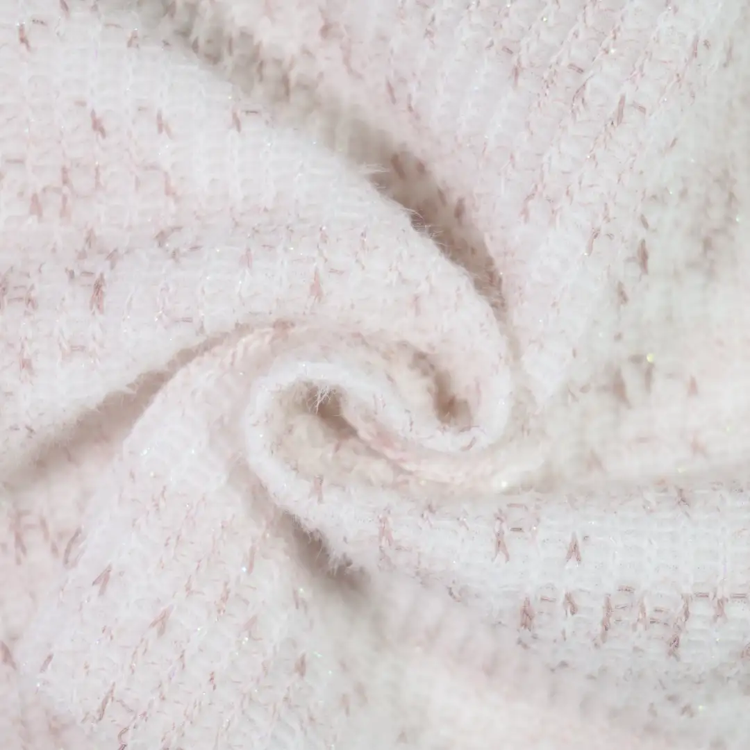 China Fabric for Open Cardigan (Sweater),Round Neck Pullover (Sweater),Crew Neck Pullover (Sweater),Crop Top Pullover (Sweater) Woolen Tweed Woolen Polyester Nylon white color buy from China wholesaler bulk order at wholesale price free worldwide shipping Alibaba