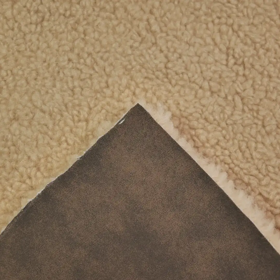 China Fabric for Jackets,Overcoat,Waist coat,Open Waistcoat PU bonded sherpa Synthetic Woven Fabric Polyurethane----PU brown color buy from China wholesaler bulk order at wholesale price free worldwide shipping Alibaba