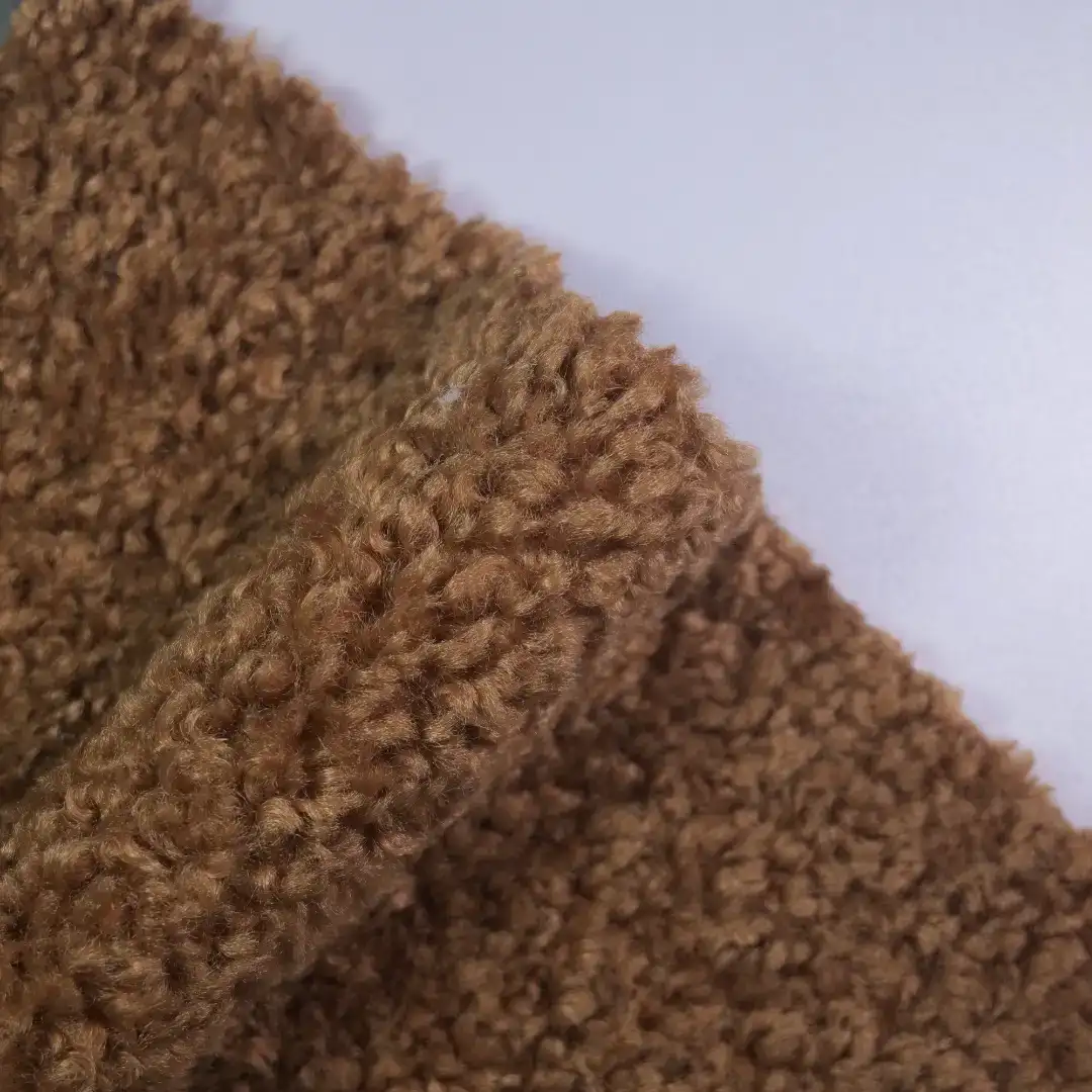 China Fabric for Jackets,Rain Coat,Open Waistcoat PU bonded sherpa Synthetic Woven Fabric Polyurethane----PU brown color buy from China wholesaler bulk order at wholesale price free worldwide shipping Alibaba