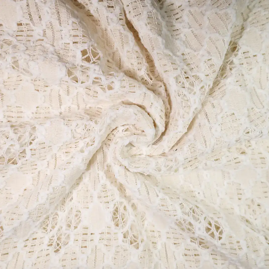China Fabric for Skirt,Hoodie,Sleeveless Corset Midi Dress Lace Knit Fabric Polyester Cotton rice color buy from China wholesaler bulk order at wholesale price free worldwide shipping Alibaba