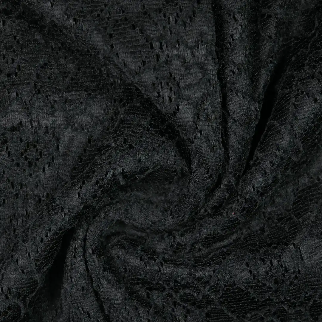 China Fabric for Skirt,Kids Drop Shoulder Sleeve Pleated Lace Coat,Kids Lace Trim Dress,Lace-Up V-Neck Crop Top Lace Knit Fabric Polyester Spandex black color buy from China wholesaler bulk order at wholesale price free worldwide shipping Alibaba