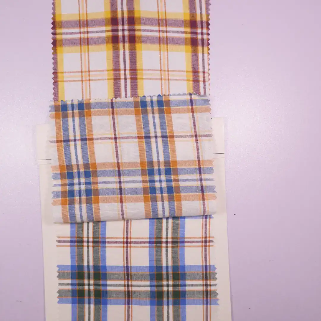 China Fabric for Shirt,Skirt,Sleeveless Waist Shirt,Button Half-Placket Long Sleeve Shirt Yarn Dyed Check Natural Woven Fabric Cotton yellow-white-dark red color buy from China wholesaler bulk order at wholesale price free worldwide shipping Alibaba