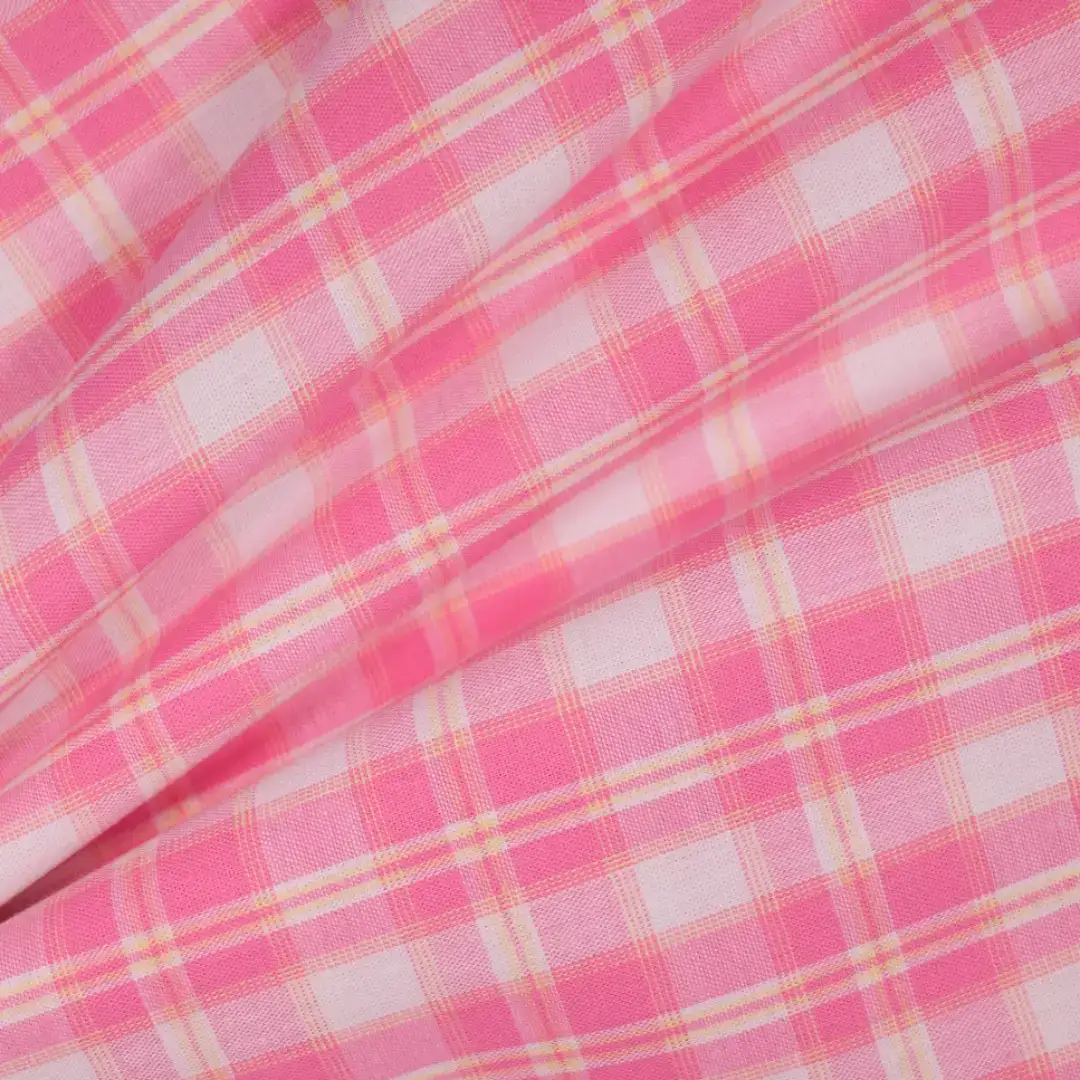 China Fabric for Shirt,Tier Midi Shirt Dress,V-Neck Short Sleeve Shirt V Yarn Dyed Check Natural Woven Fabric Cotton pink -white-yellow color buy from China wholesaler bulk order at wholesale price free worldwide shipping Alibaba