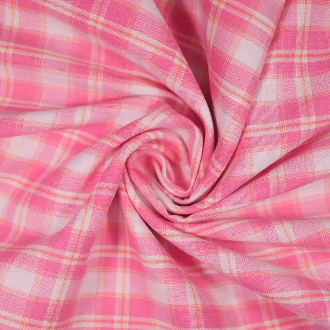 China Fabric for Shirt,Tier Midi Shirt Dress,V-Neck Short Sleeve Shirt V Yarn Dyed Check Natural Woven Fabric Cotton pink -white-yellow color buy from China wholesaler bulk order at wholesale price free worldwide shipping Alibaba