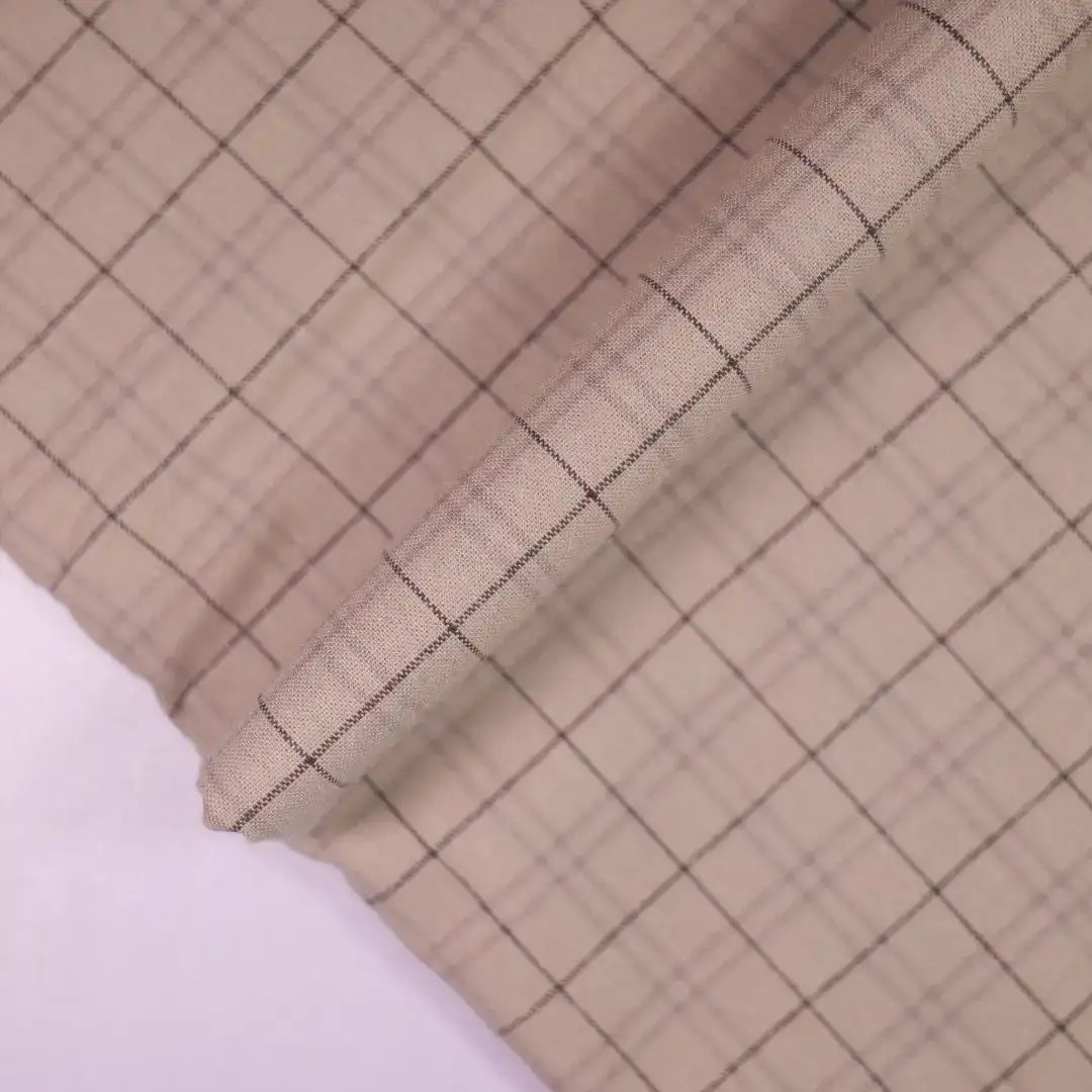China Fabric for Shirt,Skirt,V-Neck Short Sleeve Shirt V Yarn Dyed Check Woven Blended Fabric Cotton Rayon grey color buy from China wholesaler bulk order at wholesale price free worldwide shipping Alibaba