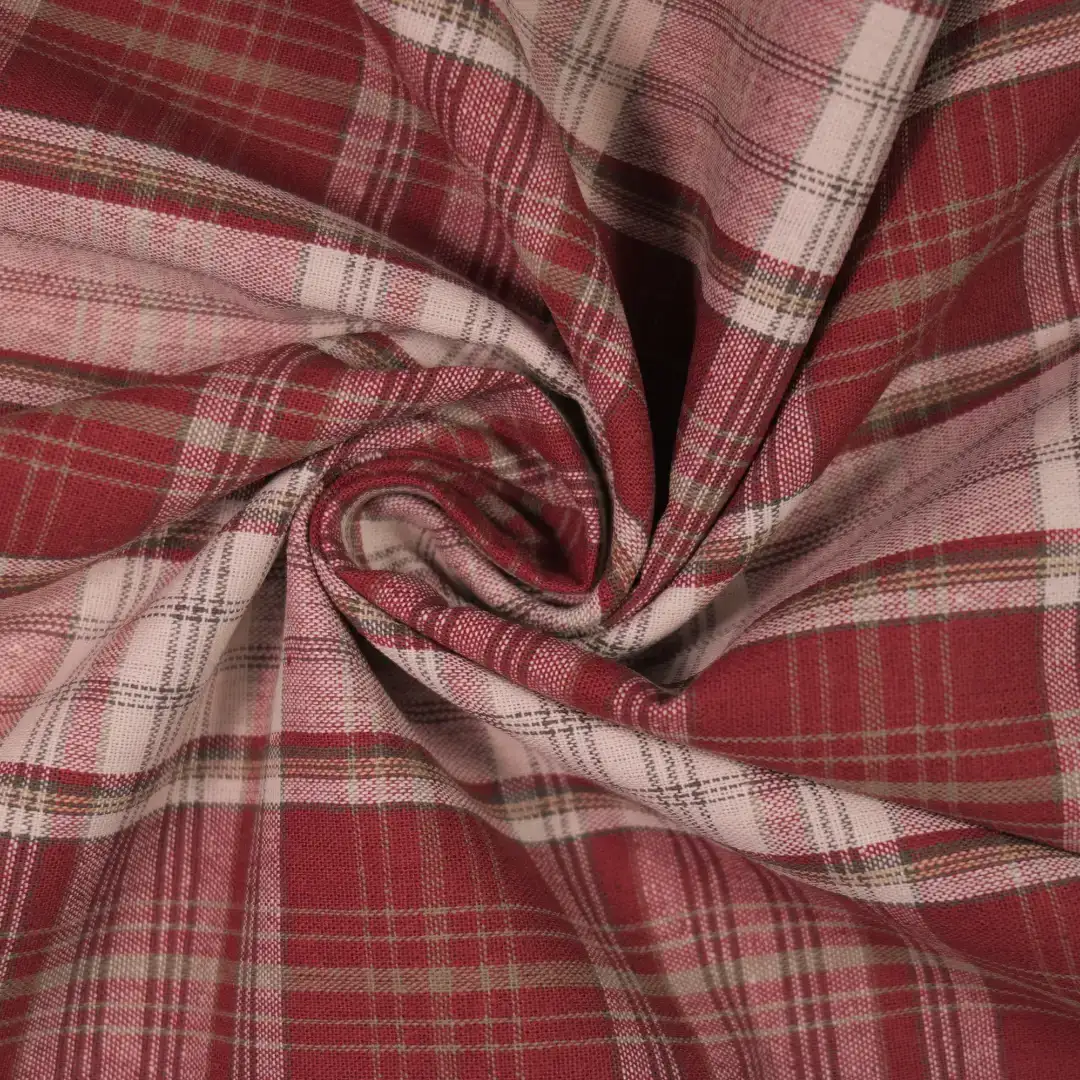China Fabric for Shirt,Skirt,V-Neck Short Sleeve Shirt V Yarn Dyed Check Natural Woven Fabric Cotton dark red-grey color buy from China wholesaler bulk order at wholesale price free worldwide shipping Alibaba