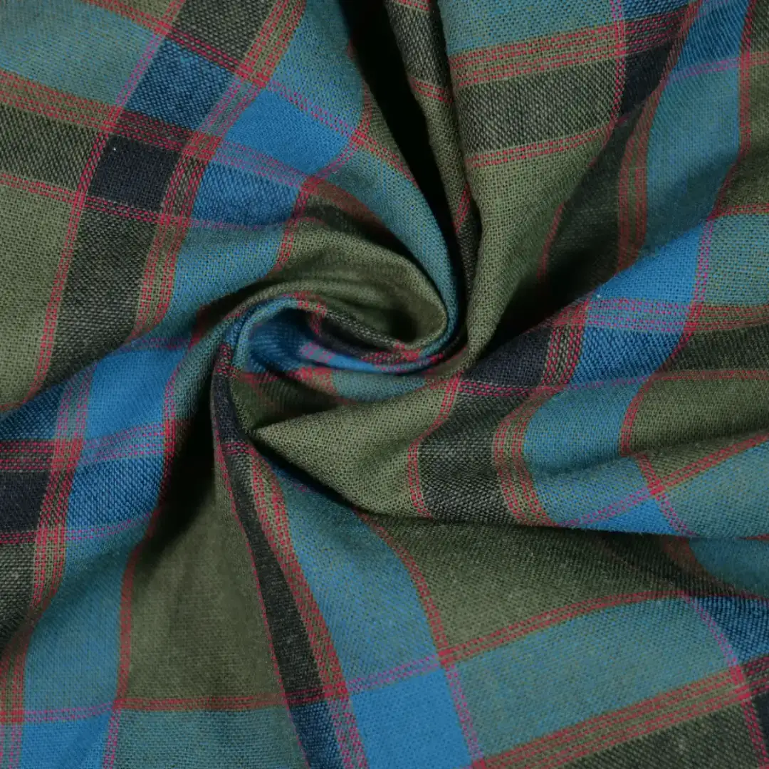 China Fabric for Shirt,Casual Long Sleeve Crop Shirt,Cropped V-Neck Shirt Yarn Dyed Check Natural Woven Fabric Cotton blue green color buy from China wholesaler bulk order at wholesale price free worldwide shipping Alibaba