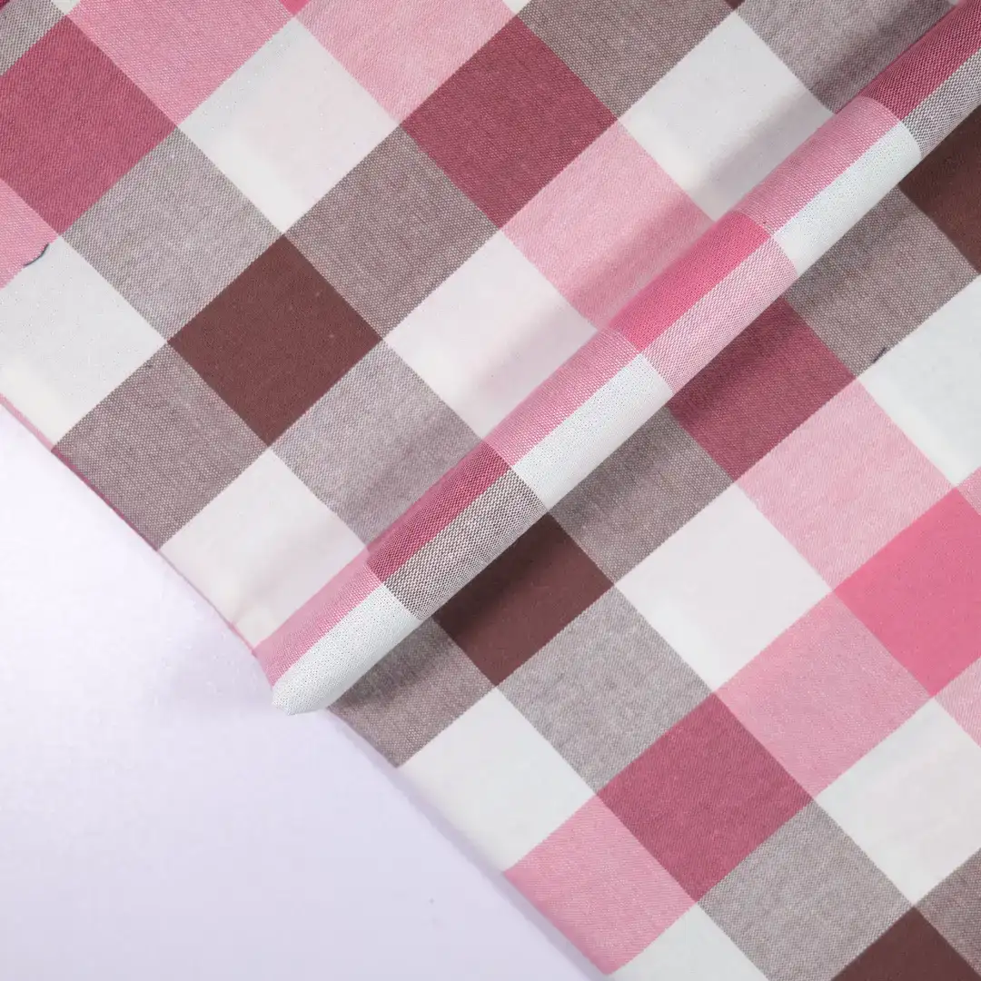 China Fabric for Shirt,Button Half-Placket Long Sleeve Shirt,Womens Slim Fit Shirt Yarn Dyed Check Natural Woven Fabric Cotton red brown white color buy from China wholesaler bulk order at wholesale price free worldwide shipping Alibaba
