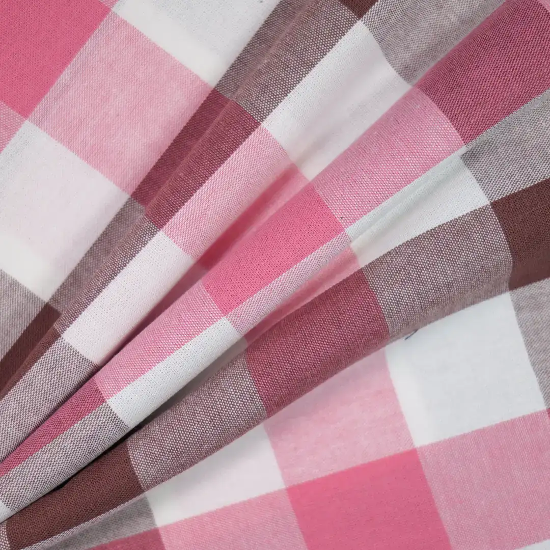 China Fabric for Shirt,Button Half-Placket Long Sleeve Shirt,Womens Slim Fit Shirt Yarn Dyed Check Natural Woven Fabric Cotton red brown white color buy from China wholesaler bulk order at wholesale price free worldwide shipping Alibaba