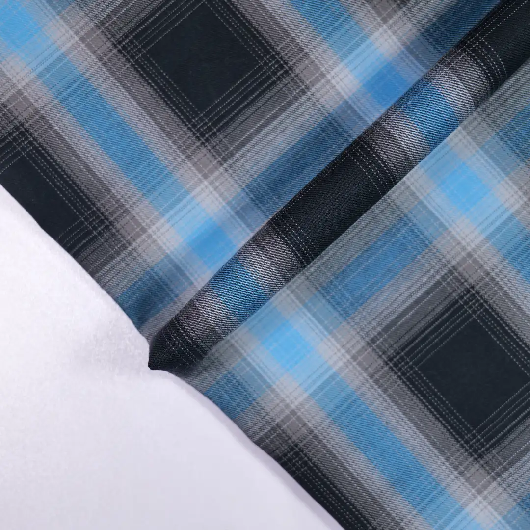 China Fabric for Shirt,Tier Midi Shirt Dress,Stand Collar Double-Breasted Shirt Yarn Dyed Check Natural Woven Fabric Cotton black blue color buy from China wholesaler bulk order at wholesale price free worldwide shipping Alibaba