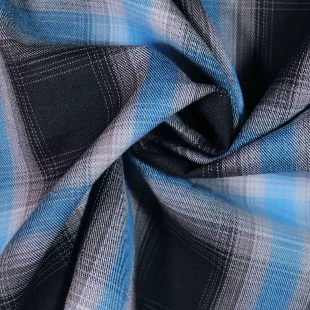 China Fabric for Shirt,Tier Midi Shirt Dress,Stand Collar Double-Breasted Shirt Yarn Dyed Check Natural Woven Fabric Cotton black blue color buy from China wholesaler bulk order at wholesale price free worldwide shipping Alibaba