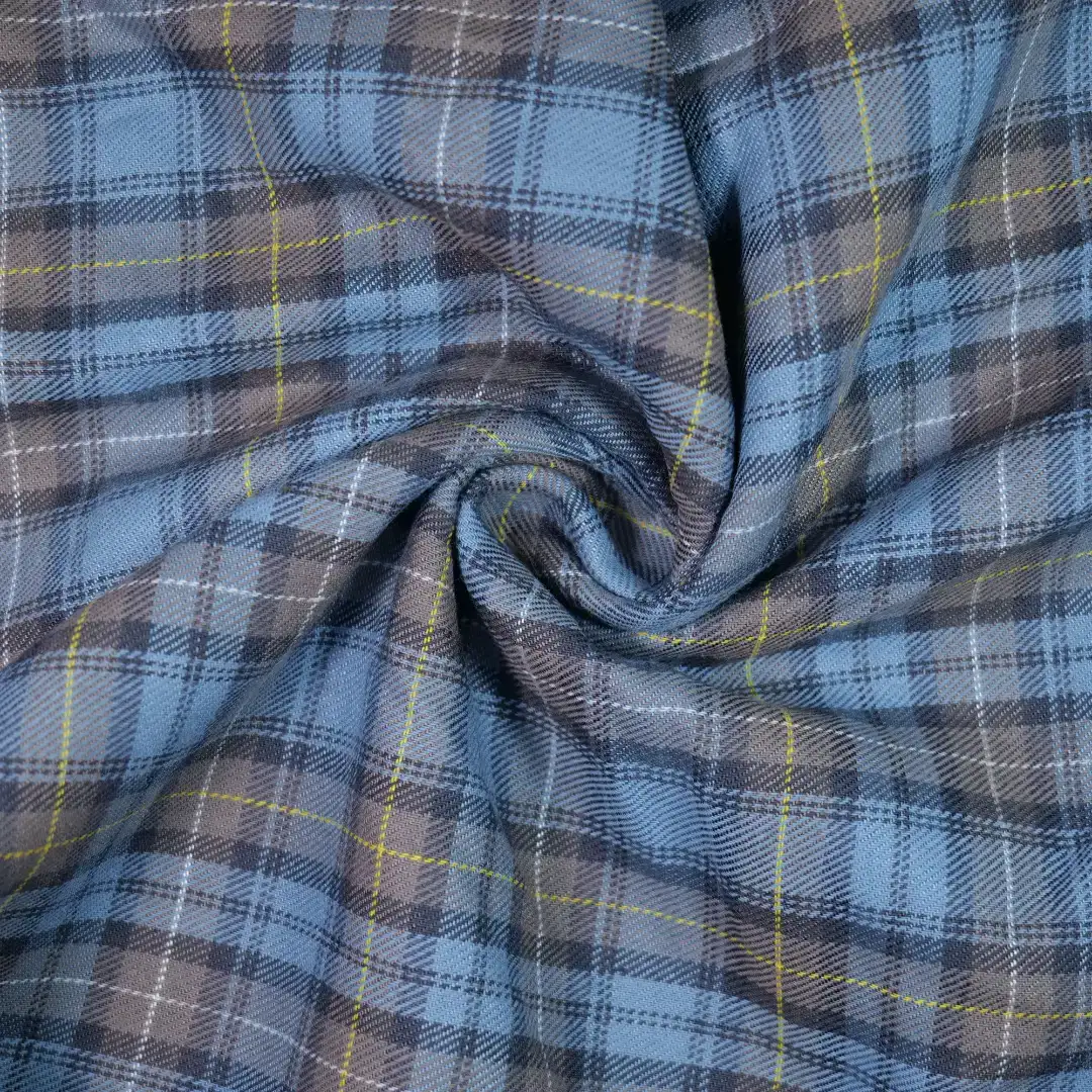 China Fabric for Shirt,Cropped V-Neck Shirt,Stand Collar Double-Breasted Shirt Yarn Dyed Check Natural Woven Fabric Cotton blue grey color buy from China wholesaler bulk order at wholesale price free worldwide shipping Alibaba