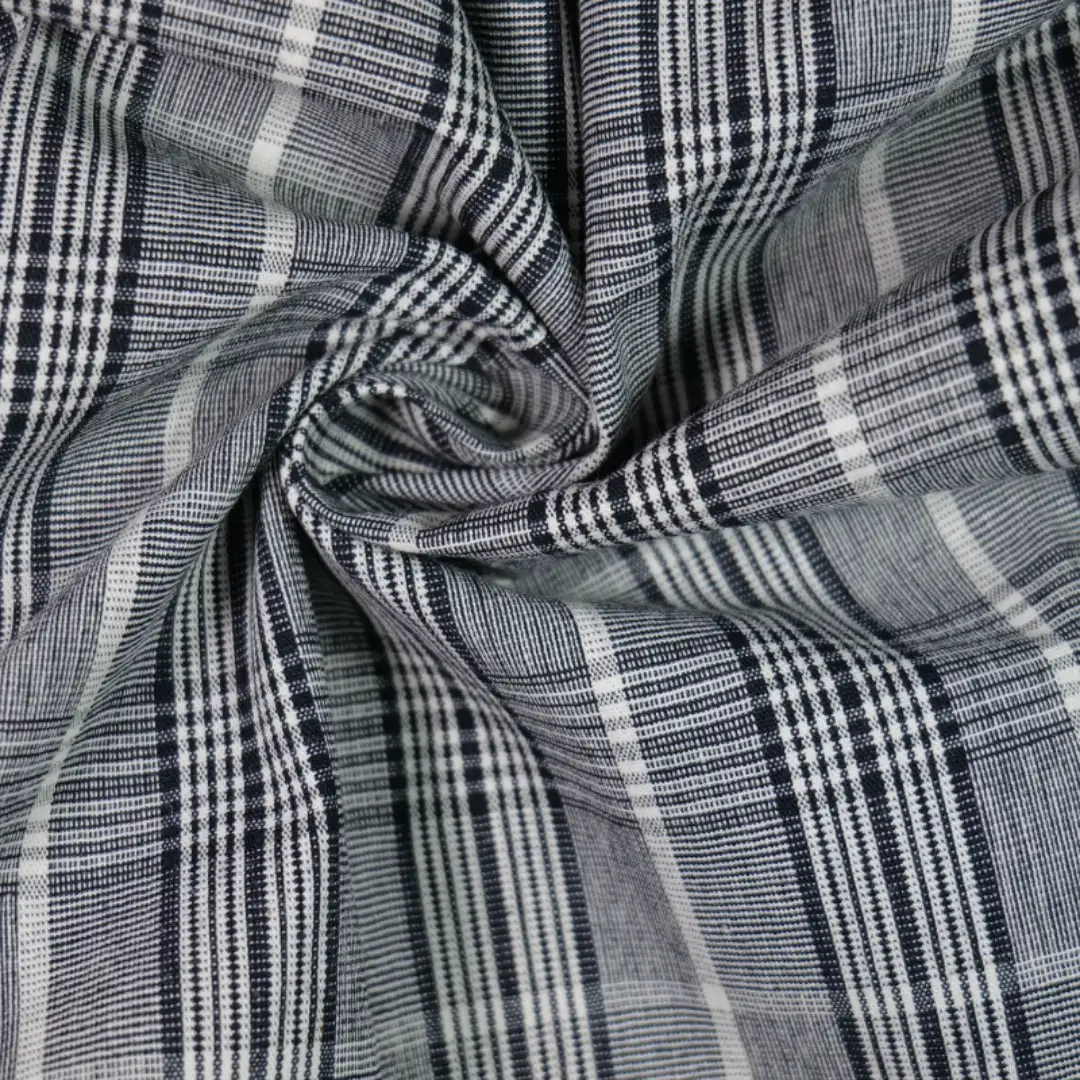 China Fabric for Shirt,Button Half-Placket Long Sleeve Shirt,Womens Slim Fit Shirt Yarn Dyed Check Woven Blended Fabric Cotton Polyester BLACK color buy from China wholesaler bulk order at wholesale price free worldwide shipping Alibaba