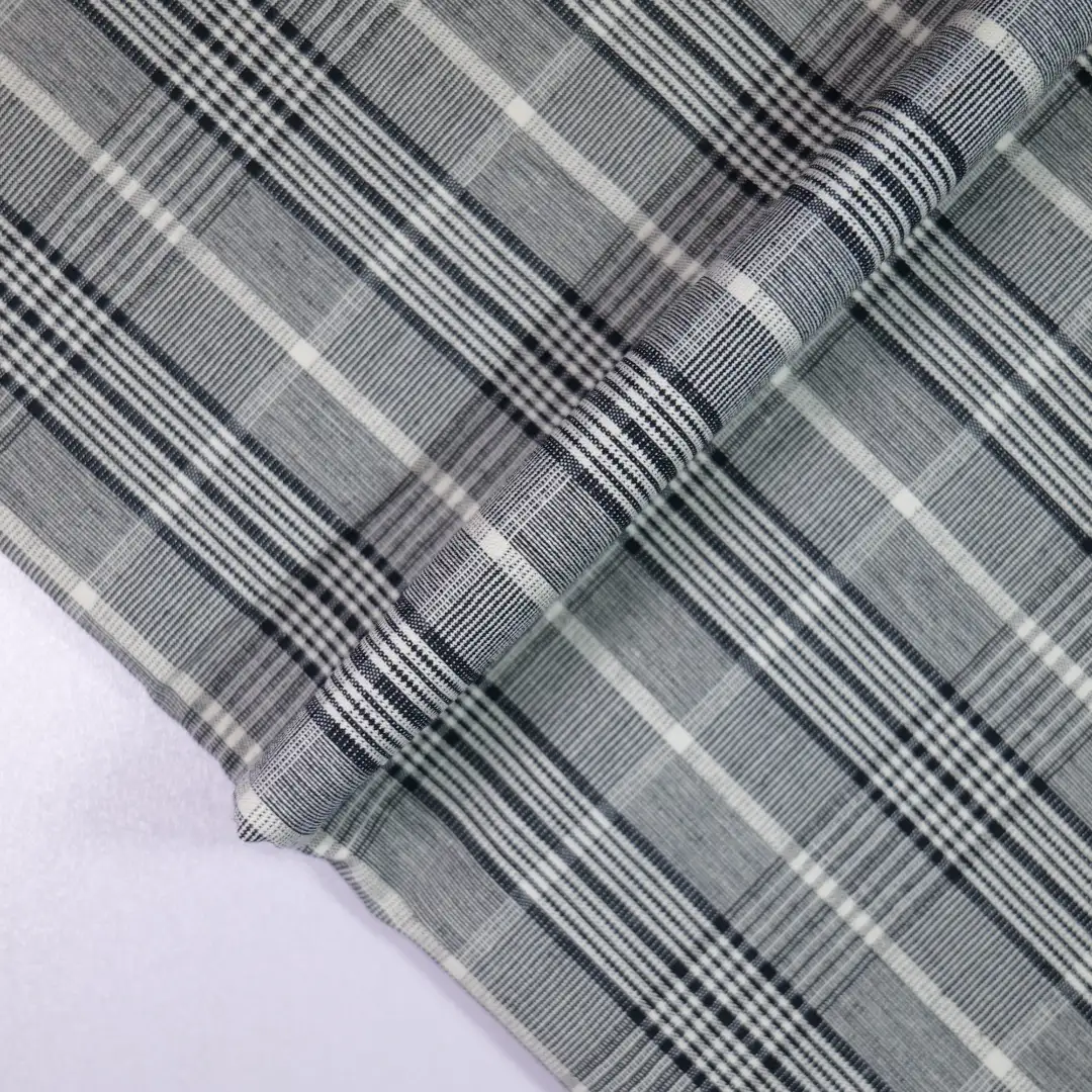 China Fabric for Shirt,Button Half-Placket Long Sleeve Shirt,Womens Slim Fit Shirt Yarn Dyed Check Woven Blended Fabric Cotton Polyester BLACK color buy from China wholesaler bulk order at wholesale price free worldwide shipping Alibaba