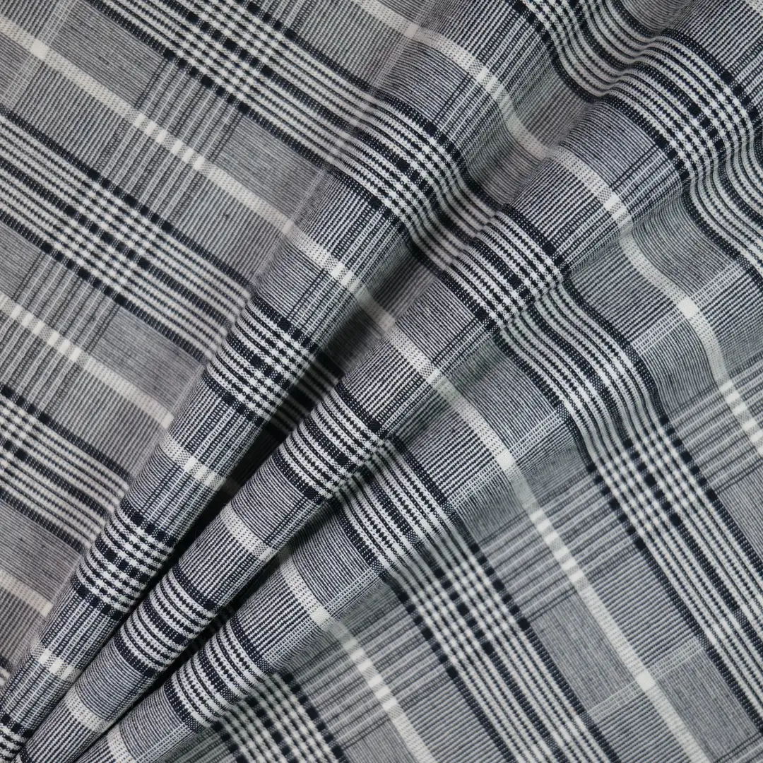 China Fabric for Shirt,Button Half-Placket Long Sleeve Shirt,Womens Slim Fit Shirt Yarn Dyed Check Woven Blended Fabric Cotton Polyester BLACK color buy from China wholesaler bulk order at wholesale price free worldwide shipping Alibaba