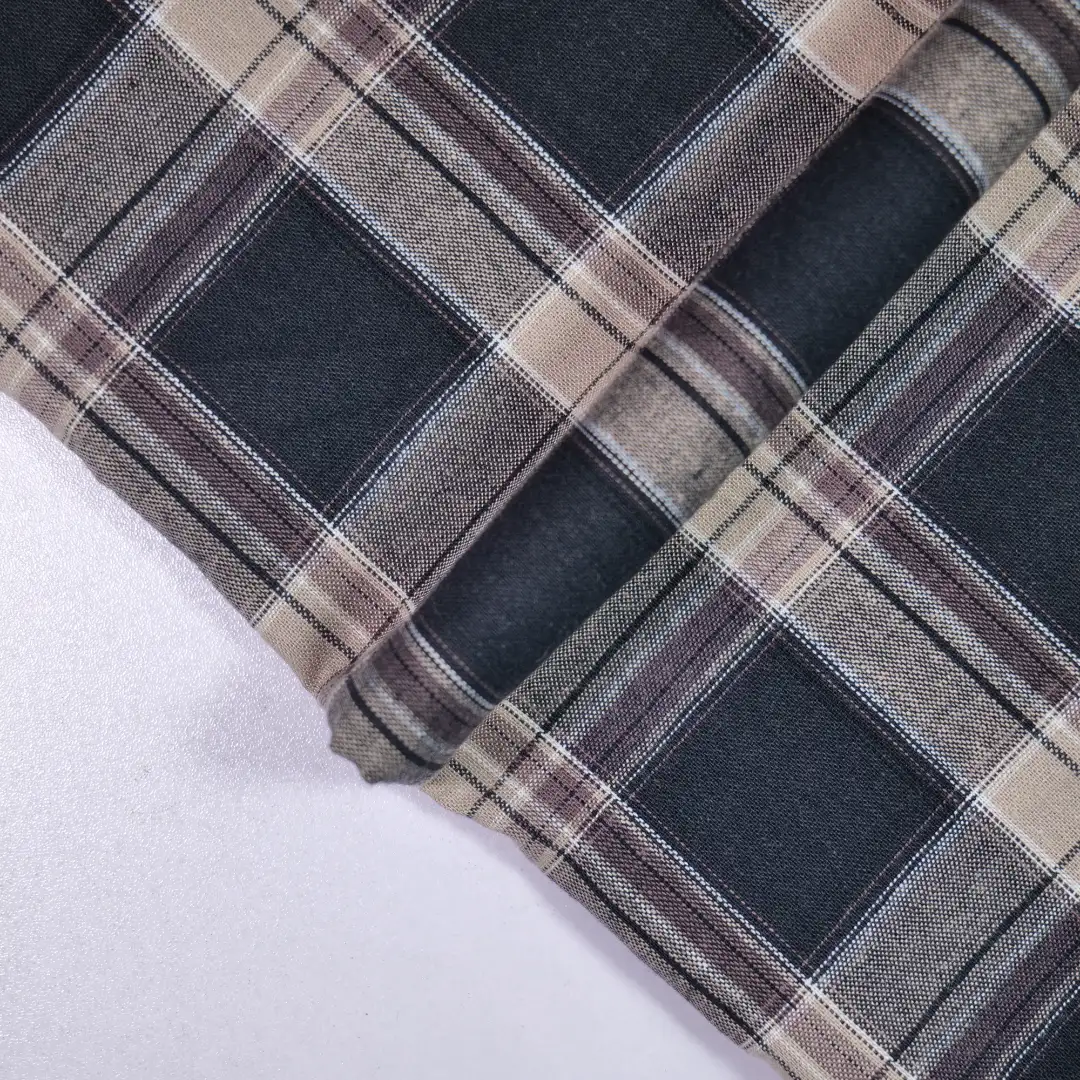China Fabric for Shirt,Womens Slim Fit Shirt,Womens Stand Collar Shirt Yarn Dyed Check Woven Blended Fabric Cotton Rayon black brown color buy from China wholesaler bulk order at wholesale price free worldwide shipping Alibaba