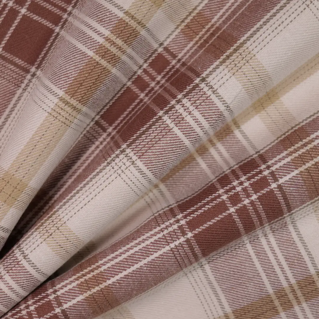 China Fabric for Shirt,Tier Midi Shirt Dress,Womens Slim Fit Shirt,Womens Stand Collar Shirt Yarn Dyed Check Woven Blended Fabric Cotton brown grey color buy from China wholesaler bulk order at wholesale price free worldwide shipping Alibaba