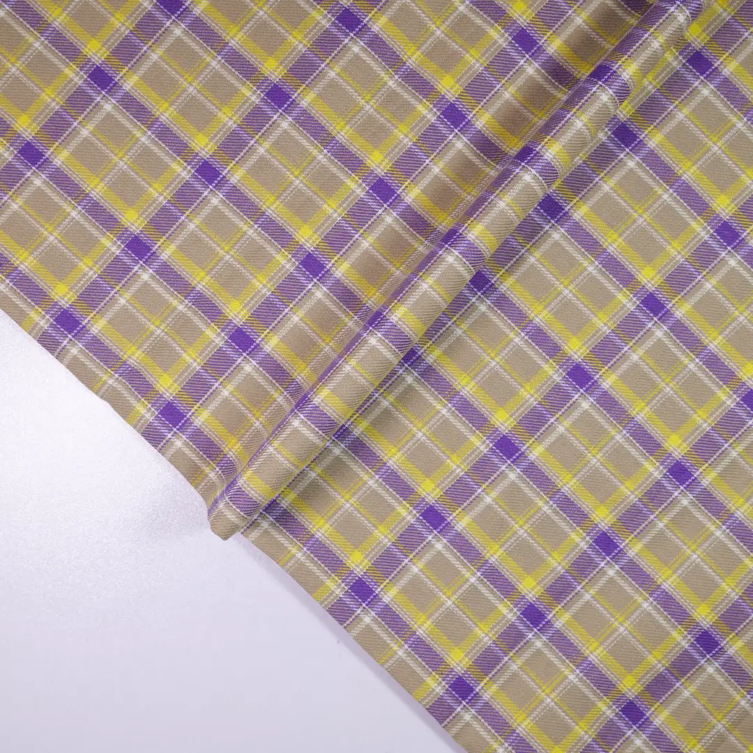 China Fabric for Shirt,Womens Slim Fit Shirt,Womens Stand Collar Shirt Yarn Dyed Check Natural Woven Fabric Cotton yellow purple color buy from China wholesaler bulk order at wholesale price free worldwide shipping Alibaba
