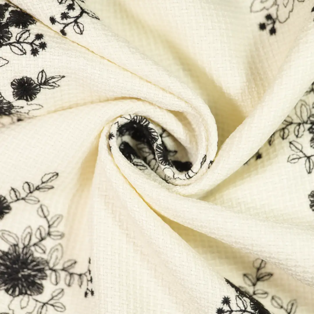 China Fabric for Shirt,Skirt,Strap Midi Dress Chanel-Style Fabric Woolen Polyester white black color buy from China wholesaler bulk order at wholesale price free worldwide shipping Alibaba