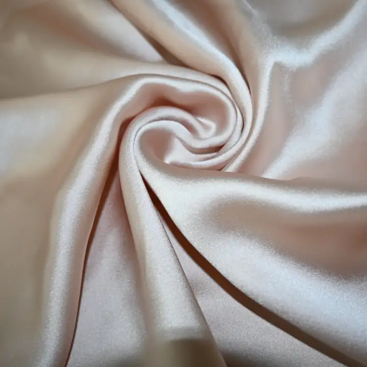 India Fabric  Polyester Satin Synthetic Woven Fabric Polyester Peach color buy from India wholesaler bulk order at wholesale price free worldwide shipping Alibaba