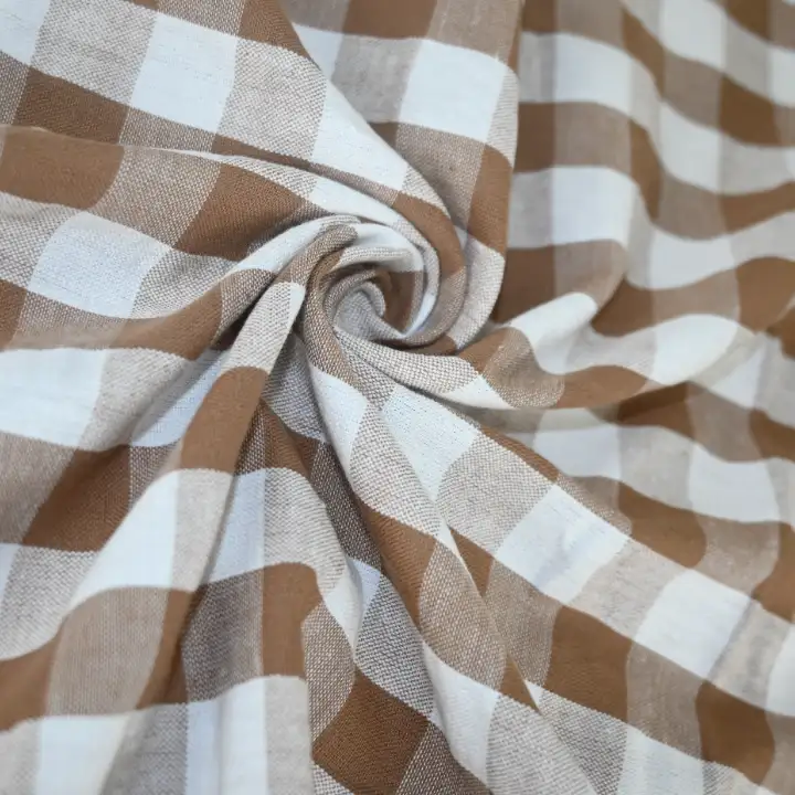 India Fabric for Shirt,Yoga Clothes Cotton Seersucker Natural Woven Fabric Cotton Beige White Check color buy from India wholesaler bulk order at wholesale price free worldwide shipping Alibaba