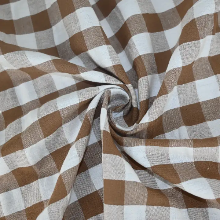 India Fabric for Shirt,Yoga Clothes Cotton Seersucker Natural Woven Fabric Cotton Beige White Check color buy from India wholesaler bulk order at wholesale price free worldwide shipping Alibaba