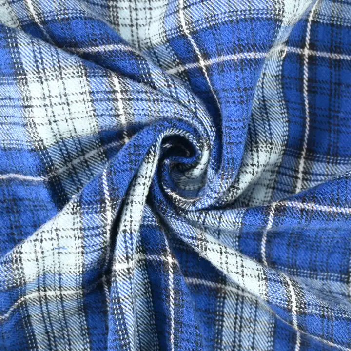 India Fabric for Shirt Cotton YD Flannel Natural Woven Fabric Cotton Blue Check color buy from India wholesaler bulk order at wholesale price free worldwide shipping Alibaba