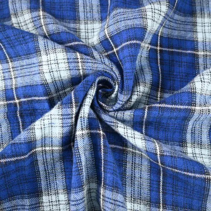 India Fabric for Shirt Cotton YD Flannel Natural Woven Fabric Cotton Blue Check color buy from India wholesaler bulk order at wholesale price free worldwide shipping Alibaba