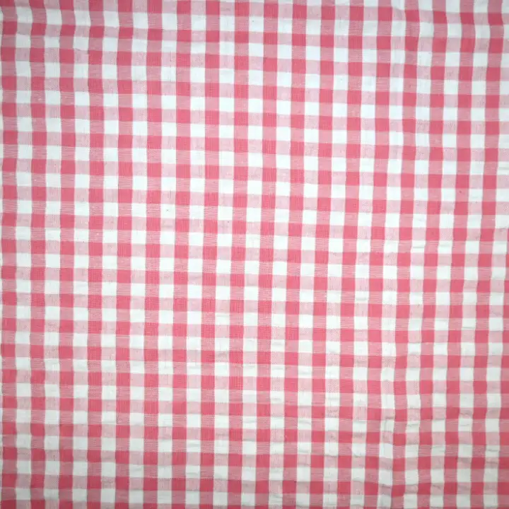 India Fabric for Shorts Cotton Seersucker Natural Woven Fabric Cotton Red Checks color buy from India wholesaler bulk order at wholesale price free worldwide shipping Alibaba