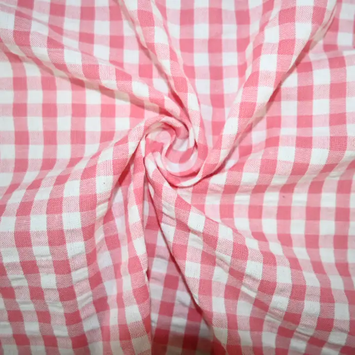 India Fabric for Shorts Cotton Seersucker Natural Woven Fabric Cotton Red Checks color buy from India wholesaler bulk order at wholesale price free worldwide shipping Alibaba