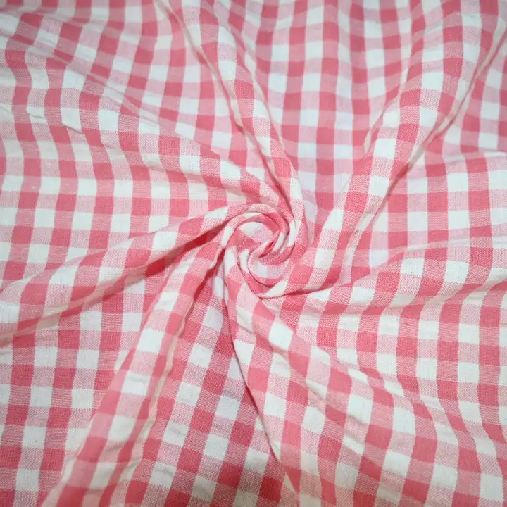 India Fabric for Shorts Cotton Seersucker Natural Woven Fabric Cotton Red Checks color buy from India wholesaler bulk order at wholesale price free worldwide shipping Alibaba