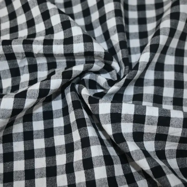 India Fabric for Shirt,Crop Top Cotton Seersucker Natural Woven Fabric Cotton Black/white Check color buy from India wholesaler bulk order at wholesale price free worldwide shipping Alibaba