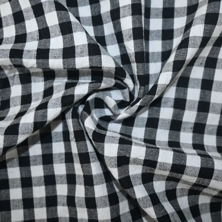 India Fabric for Shirt,Crop Top Cotton Seersucker Natural Woven Fabric Cotton Black/white Check color buy from India wholesaler bulk order at wholesale price free worldwide shipping Alibaba