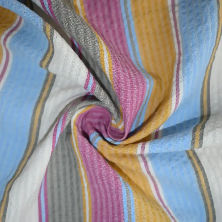 India Fabric for Shirt Cotton Seersucker Natural Woven Fabric Cotton Multi Color color buy from India wholesaler bulk order at wholesale price free worldwide shipping Alibaba