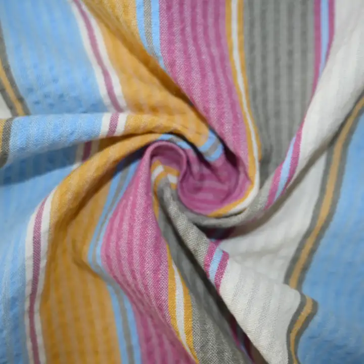 India Fabric for Shirt Cotton Seersucker Natural Woven Fabric Cotton Multi Color color buy from India wholesaler bulk order at wholesale price free worldwide shipping Alibaba