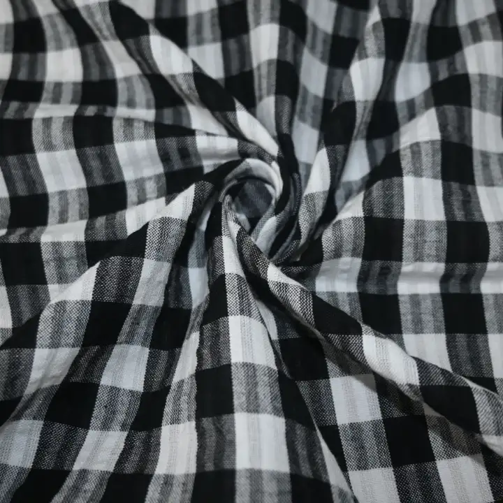 India Fabric for Shirt Cotton Seersucker Natural Woven Fabric Cotton Black/white Check color buy from India wholesaler bulk order at wholesale price free worldwide shipping Alibaba