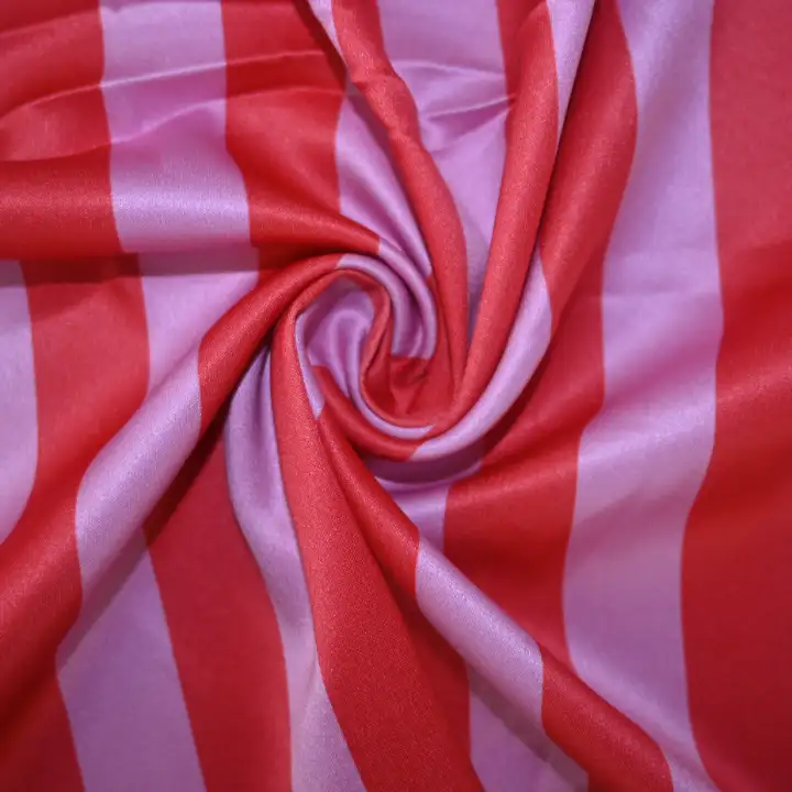 India Fabric for Blouse,Crop Top Polyester Satin Synthetic Woven Fabric Polyester Spandex Pink/Red Stripe color buy from India wholesaler bulk order at wholesale price free worldwide shipping Alibaba