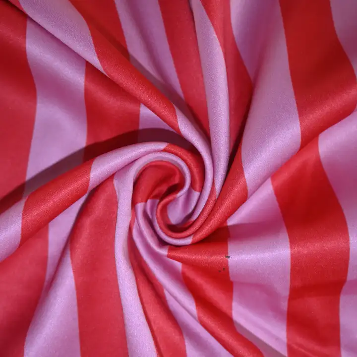 India Fabric for Blouse,Crop Top Polyester Satin Synthetic Woven Fabric Polyester Spandex Pink/Red Stripe color buy from India wholesaler bulk order at wholesale price free worldwide shipping Alibaba