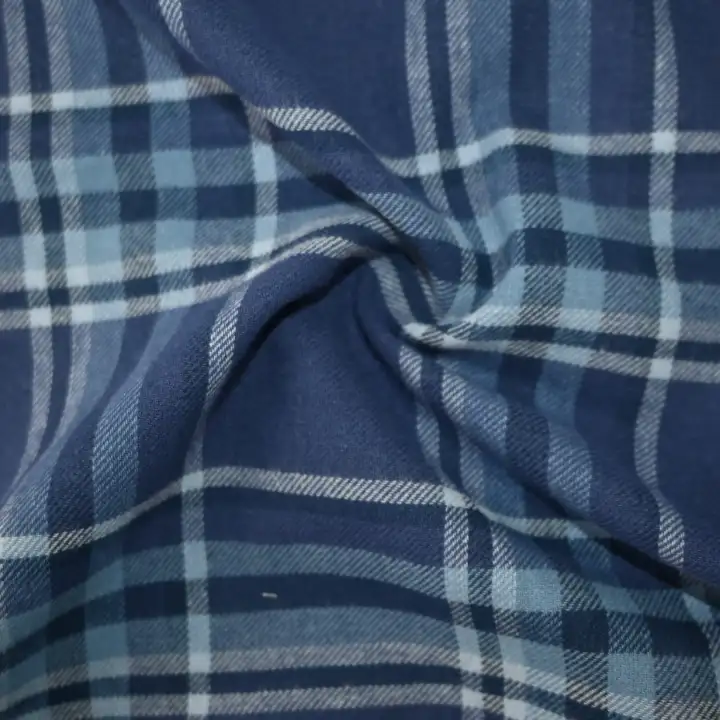 India Fabric for Shirt Cotton YD Flannel Natural Woven Fabric Cotton Blue Check color buy from India wholesaler bulk order at wholesale price free worldwide shipping Alibaba