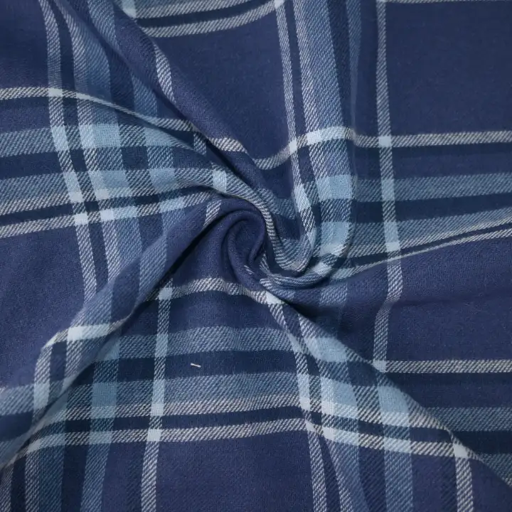 India Fabric for Shirt Cotton YD Flannel Natural Woven Fabric Cotton Blue Check color buy from India wholesaler bulk order at wholesale price free worldwide shipping Alibaba