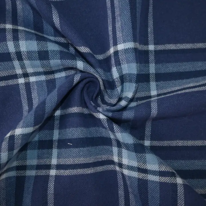 India Fabric for Shirt Cotton YD Flannel Natural Woven Fabric Cotton Blue Check color buy from India wholesaler bulk order at wholesale price free worldwide shipping Alibaba