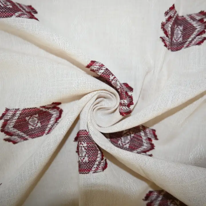 India Fabric for Pajamas Cotton YD Jacquard Natural Woven Fabric Cotton Beige/Red color buy from India wholesaler bulk order at wholesale price free worldwide shipping Alibaba