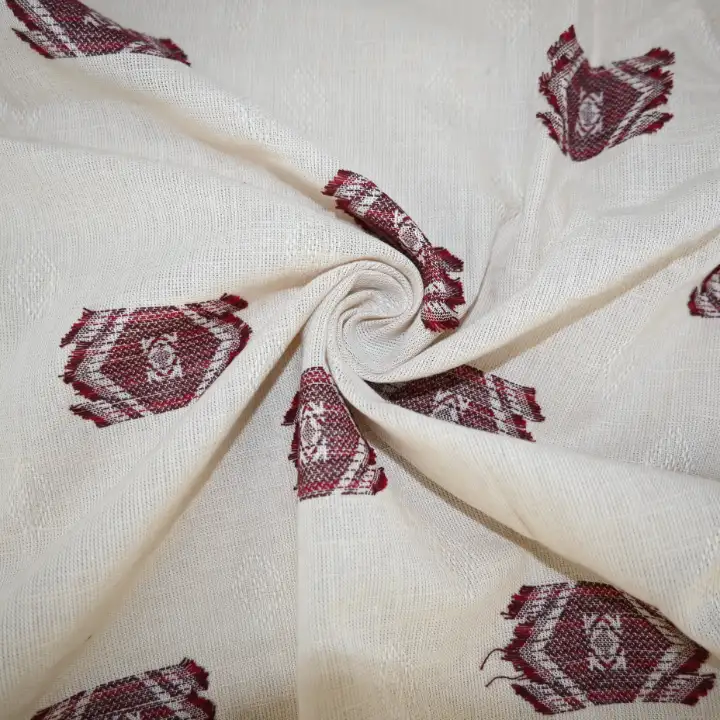 India Fabric for Pajamas Cotton YD Jacquard Natural Woven Fabric Cotton Beige/Red color buy from India wholesaler bulk order at wholesale price free worldwide shipping Alibaba