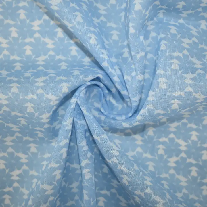 India Fabric for Shirt Cotton Plain Natural Woven Fabric Cotton Blue Print color buy from India wholesaler bulk order at wholesale price free worldwide shipping Alibaba