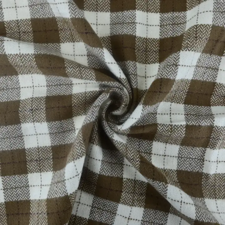 India Fabric for Shirt Cotton YD Flannel Natural Woven Fabric Cotton White/Brown Check color buy from India wholesaler bulk order at wholesale price free worldwide shipping Alibaba