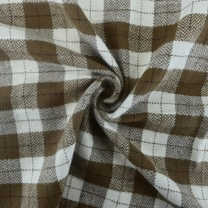 India Fabric for Shirt Cotton YD Flannel Natural Woven Fabric Cotton White/Brown Check color buy from India wholesaler bulk order at wholesale price free worldwide shipping Alibaba